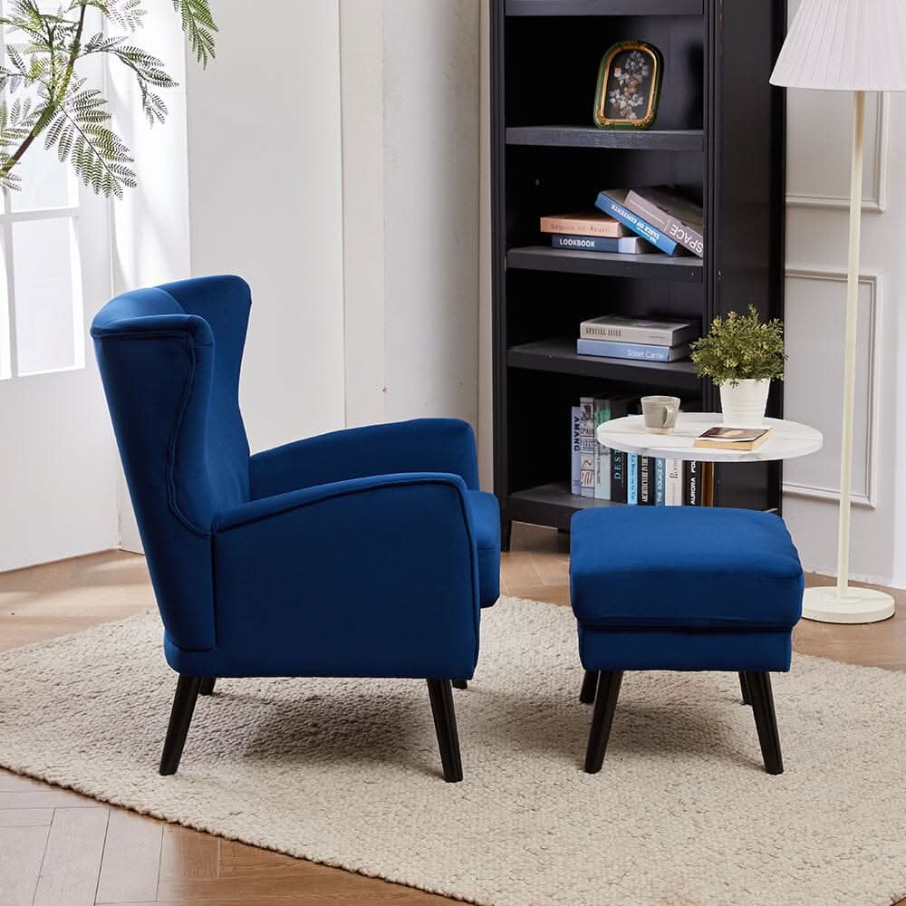Chenille & Velvet Accent Chair with Ottoman Set