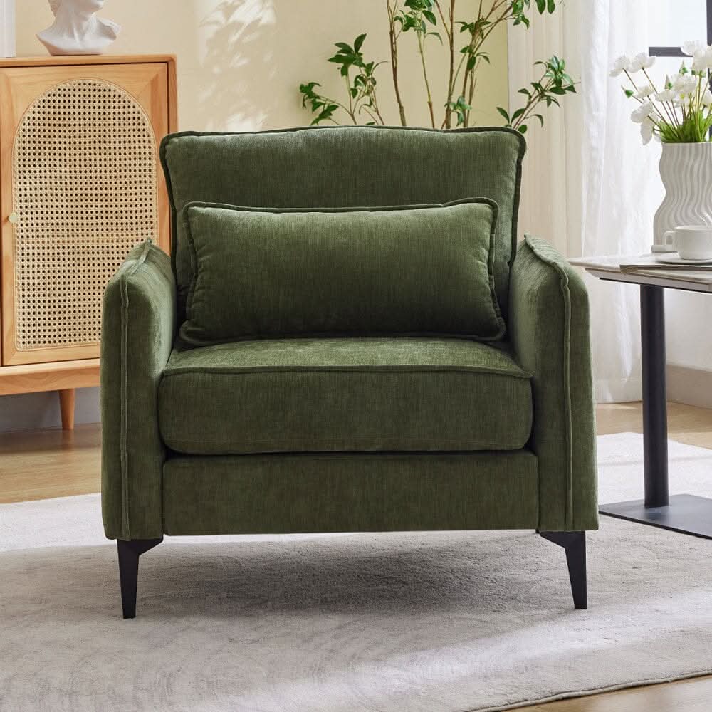 Upholstered Accent Chair (Model 02) With Detachable Pillow & Lumbar Support