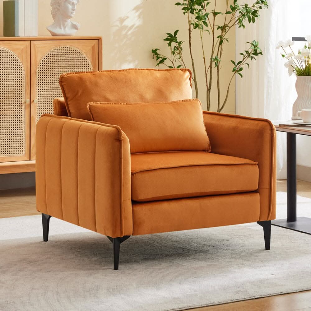 Upholstered Accent Chair (Model 02) With Detachable Pillow & Lumbar Support