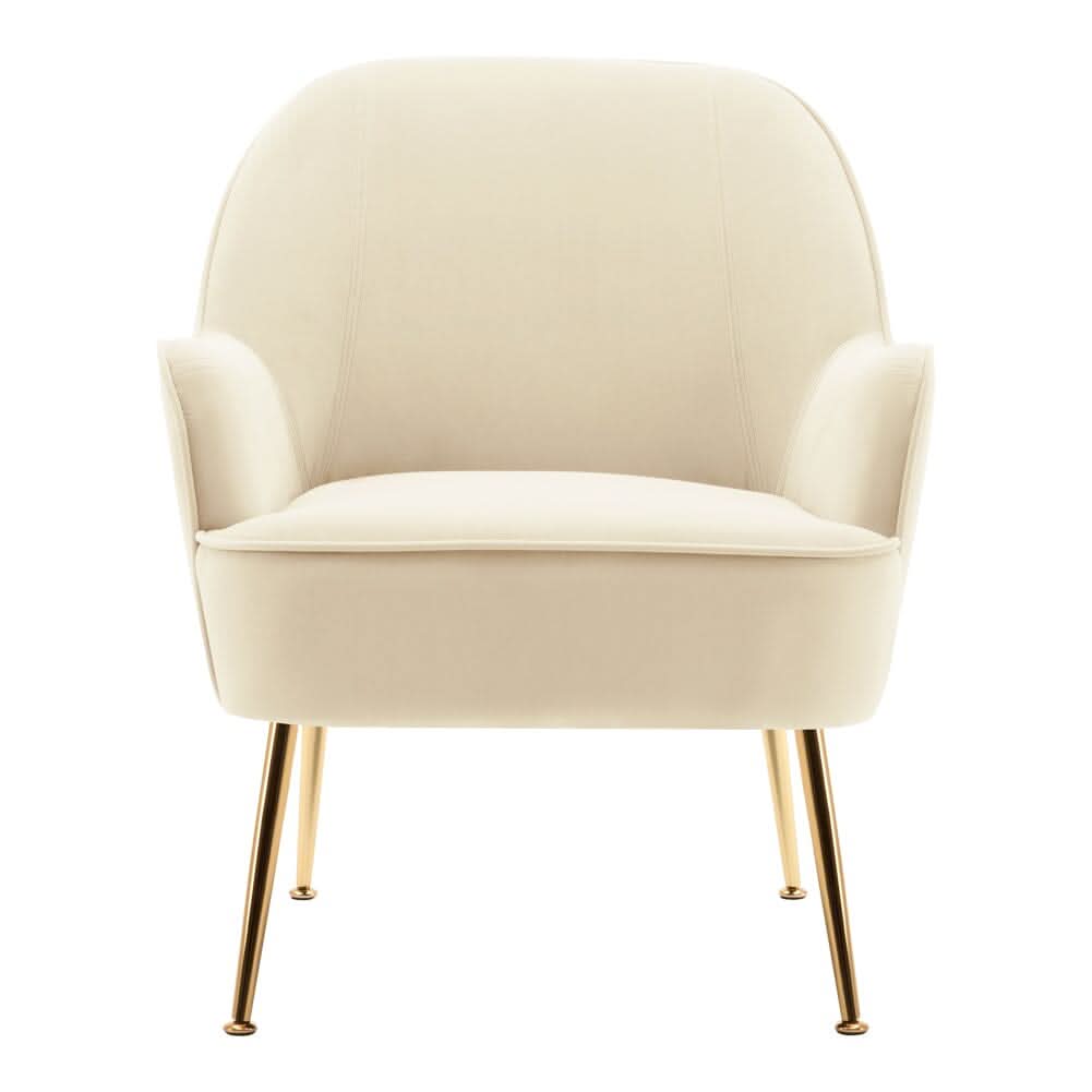 Off-White Fleece Accent Chair with Gold Plated Legs