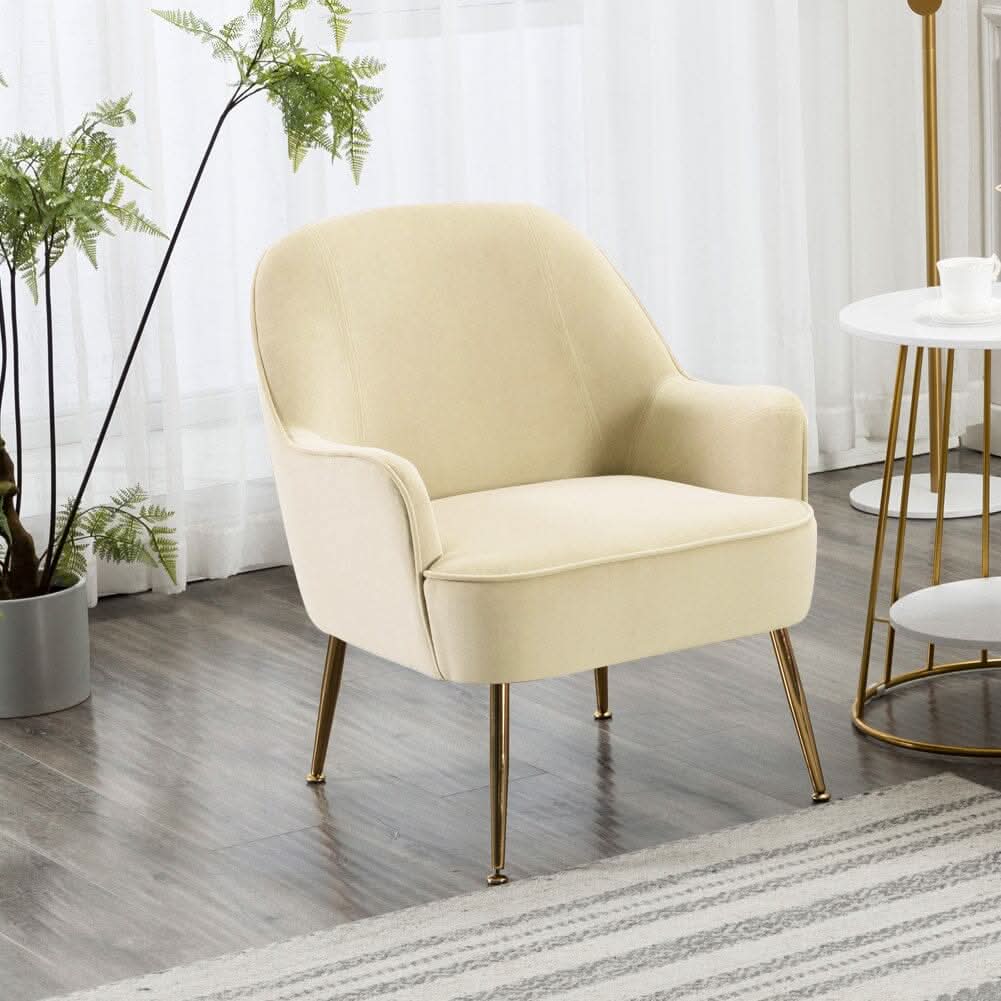 Off-White Fleece Accent Chair with Gold Plated Legs