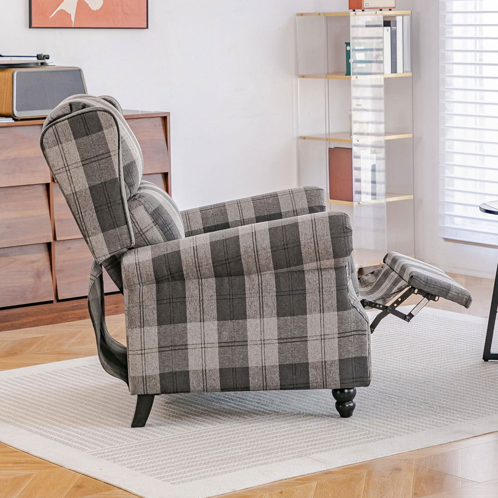 Linen Recliner Chair with Round Front Legs and Adjustable Foot Nails