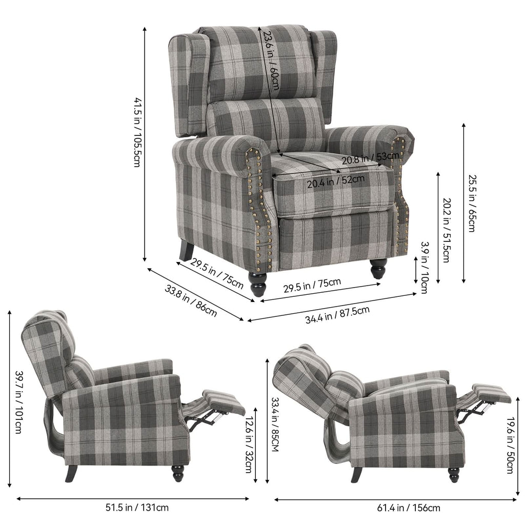 Linen Recliner Chair with Round Front Legs and Adjustable Foot Nails