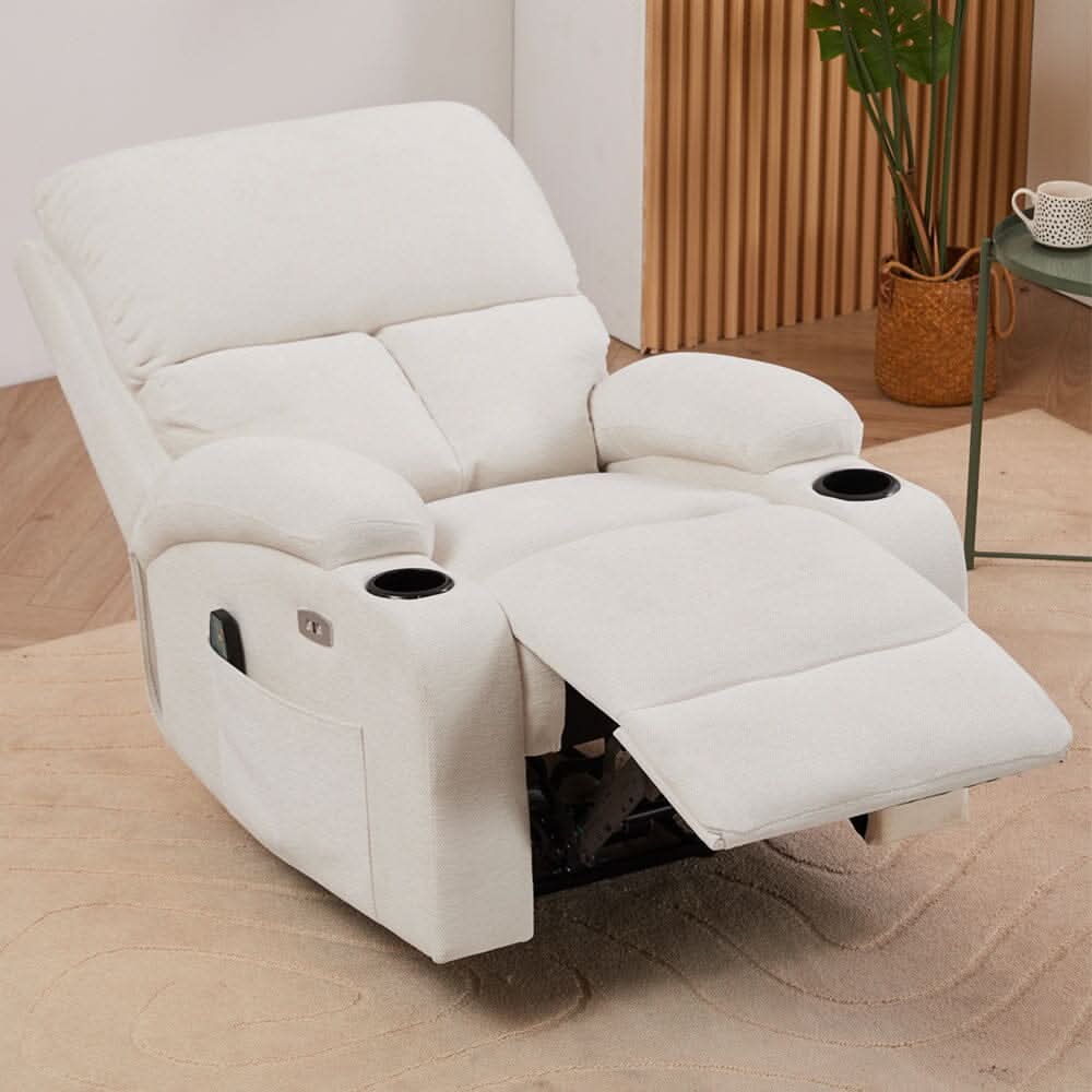 Electric Recliner Sofa with 8-Point Massage Heating Function and Cup Holders