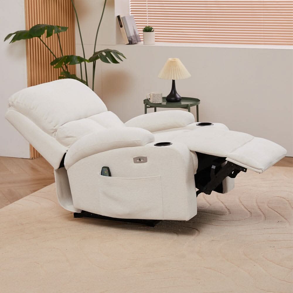 Electric Recliner Sofa with 8-Point Massage Heating Function and Cup Holders