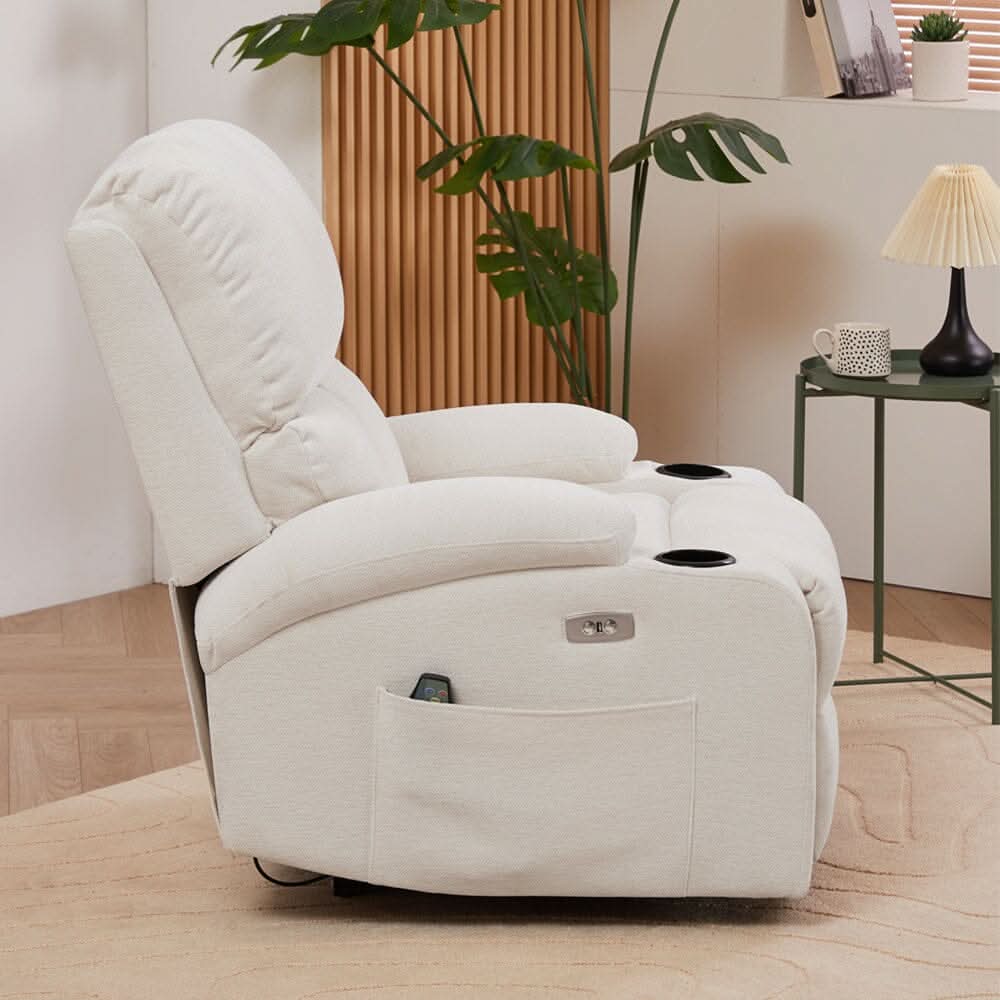Electric Recliner Sofa with 8-Point Massage Heating Function and Cup Holders