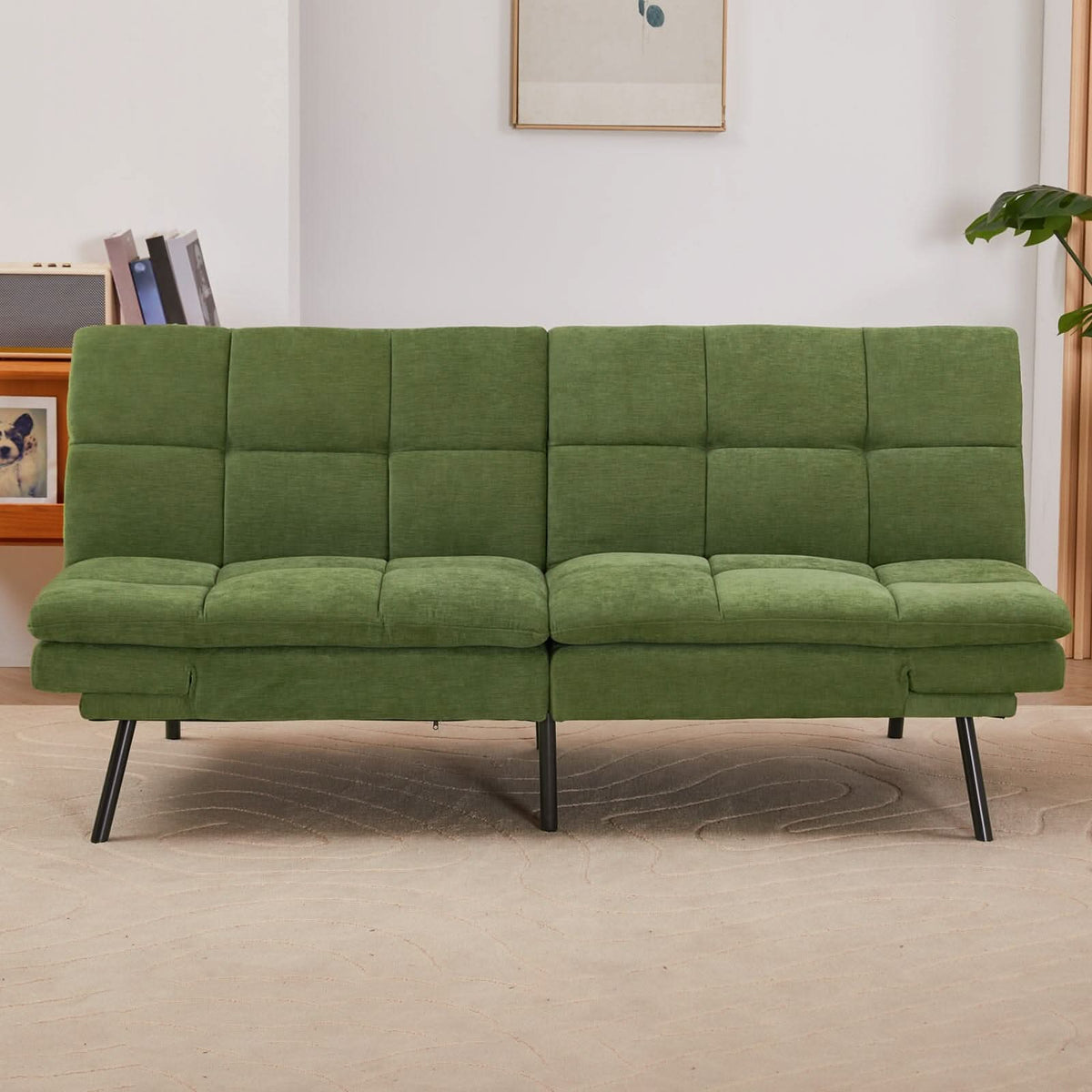 Adjustable Sofa Bed with Tufted Upholstery and Foldable Armrests