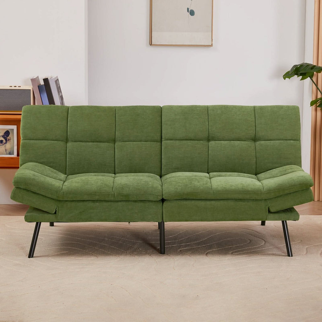 Adjustable Sofa Bed with Tufted Upholstery and Foldable Armrests