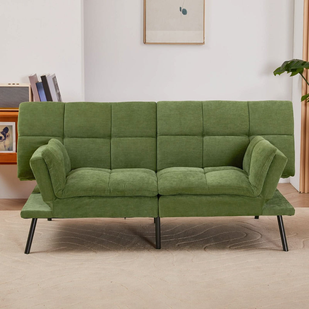 Adjustable Sofa Bed with Tufted Upholstery and Foldable Armrests