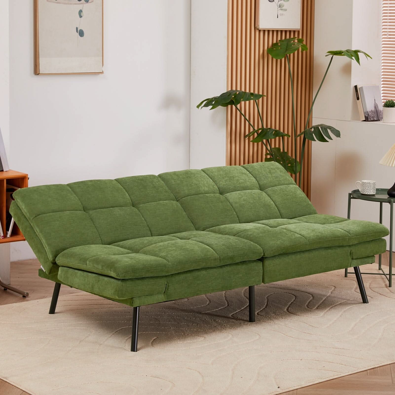 Adjustable Sofa Bed with Tufted Upholstery and Foldable Armrests