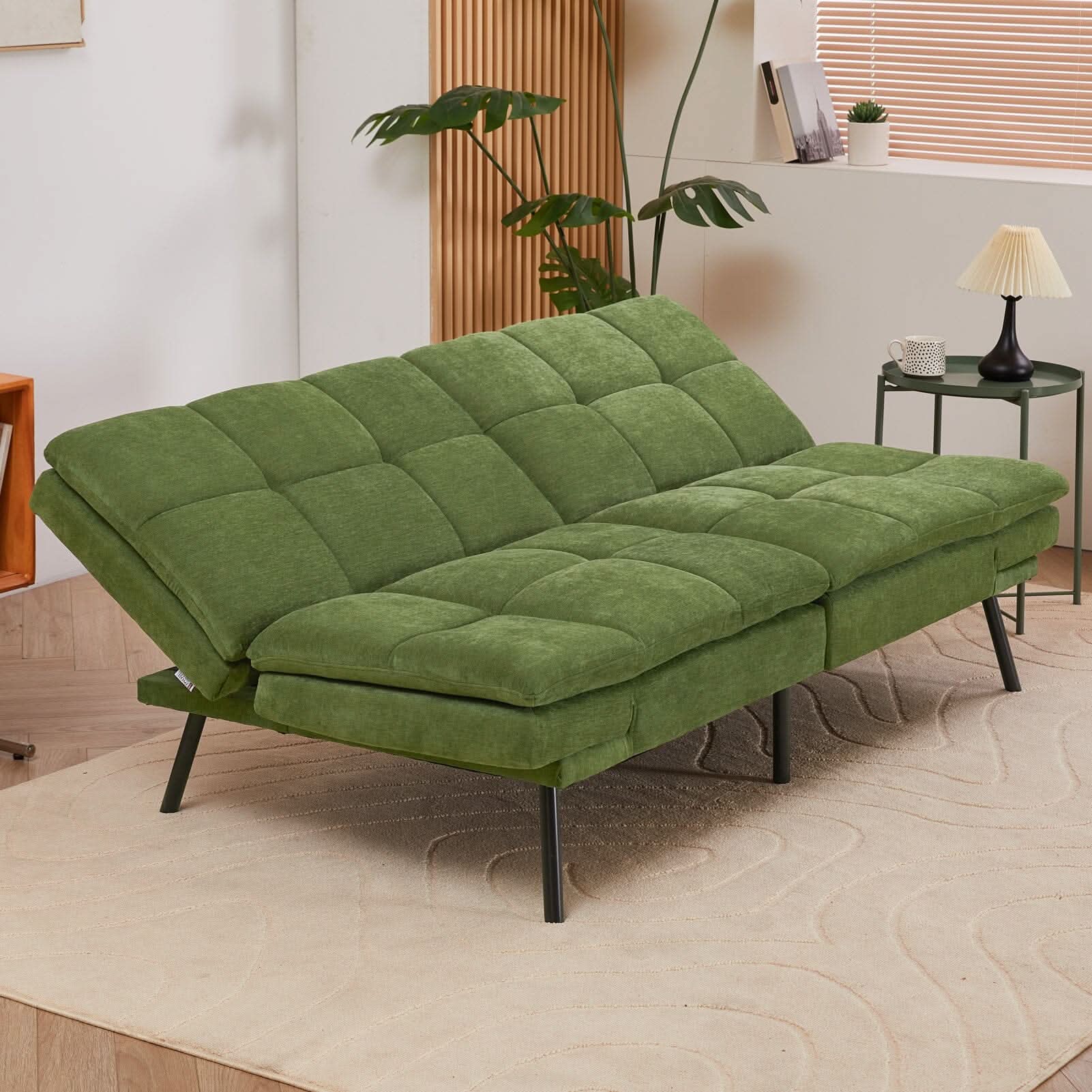 Adjustable Sofa Bed with Tufted Upholstery and Foldable Armrests