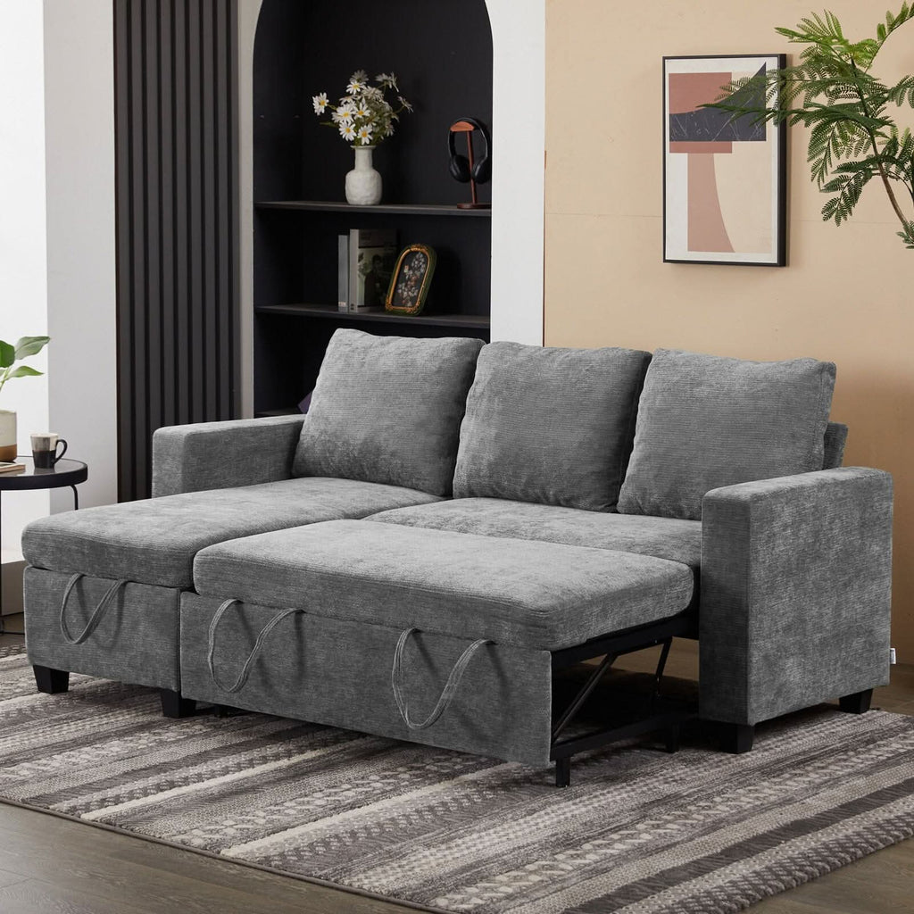 Pull-Out Sofa Bed with Storage Chaise and Soft Upholstery