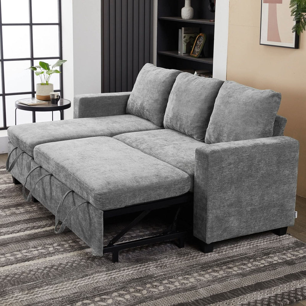 Pull-Out Sofa Bed with Storage Chaise and Soft Upholstery