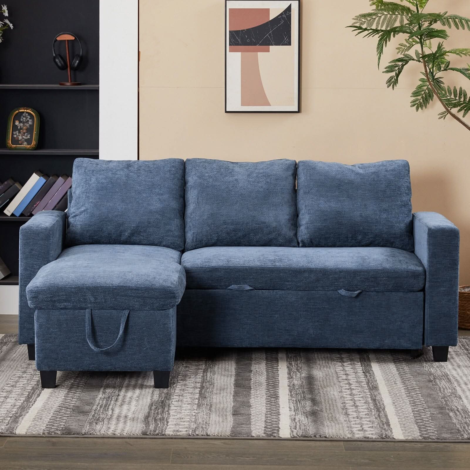 Pull-Out Sofa Bed with Storage Chaise and Soft Upholstery