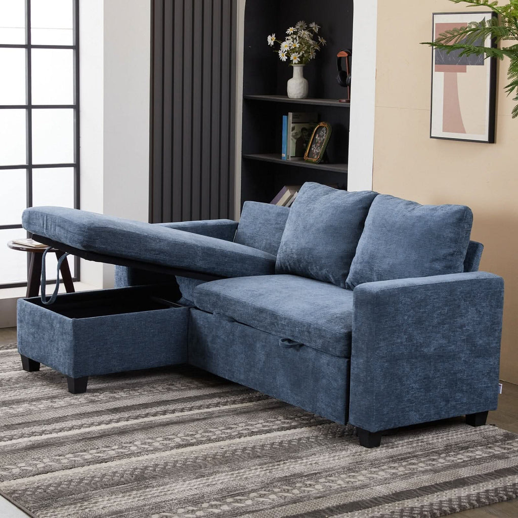 Pull-Out Sofa Bed with Storage Chaise and Soft Upholstery