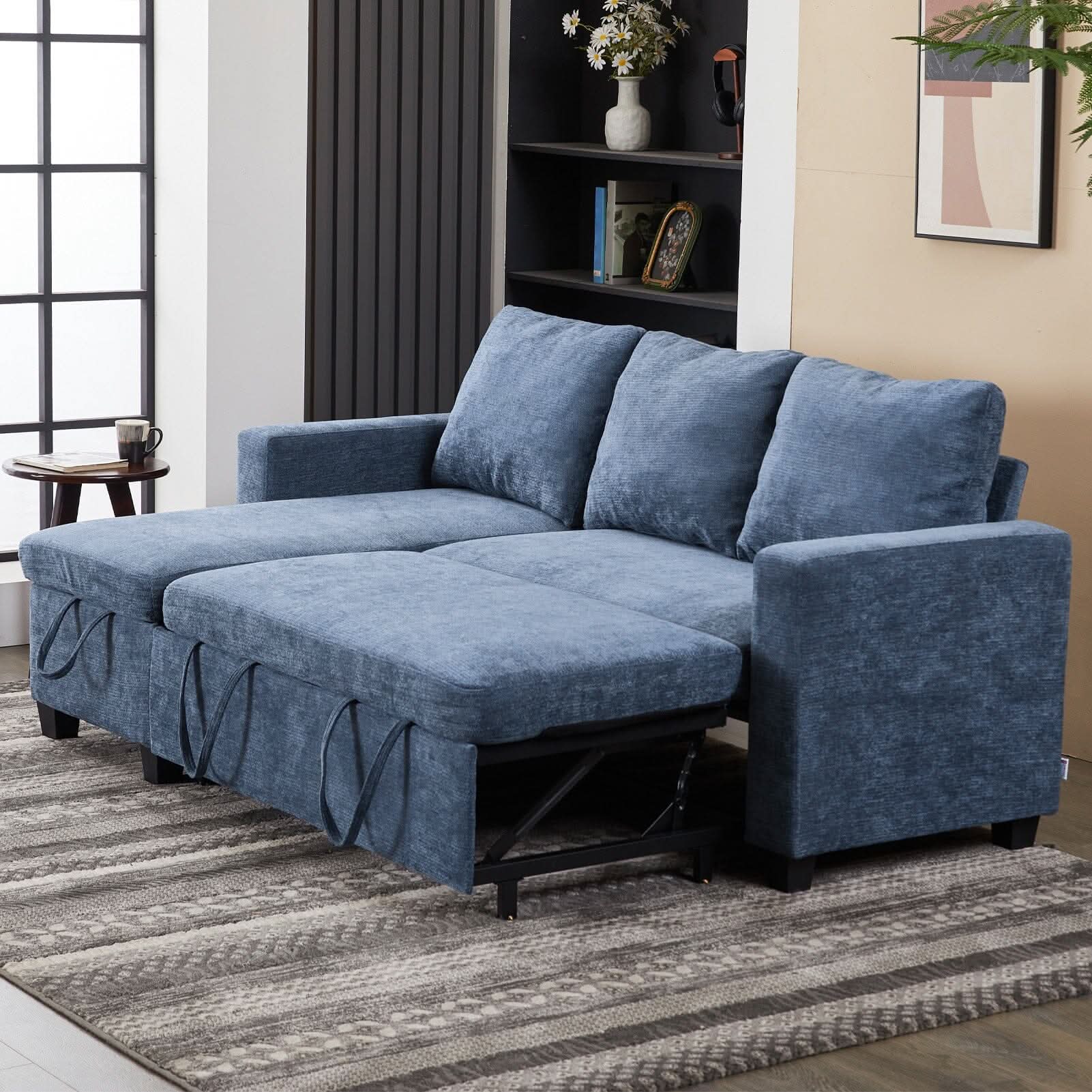 Pull-Out Sofa Bed with Storage Chaise and Soft Upholstery