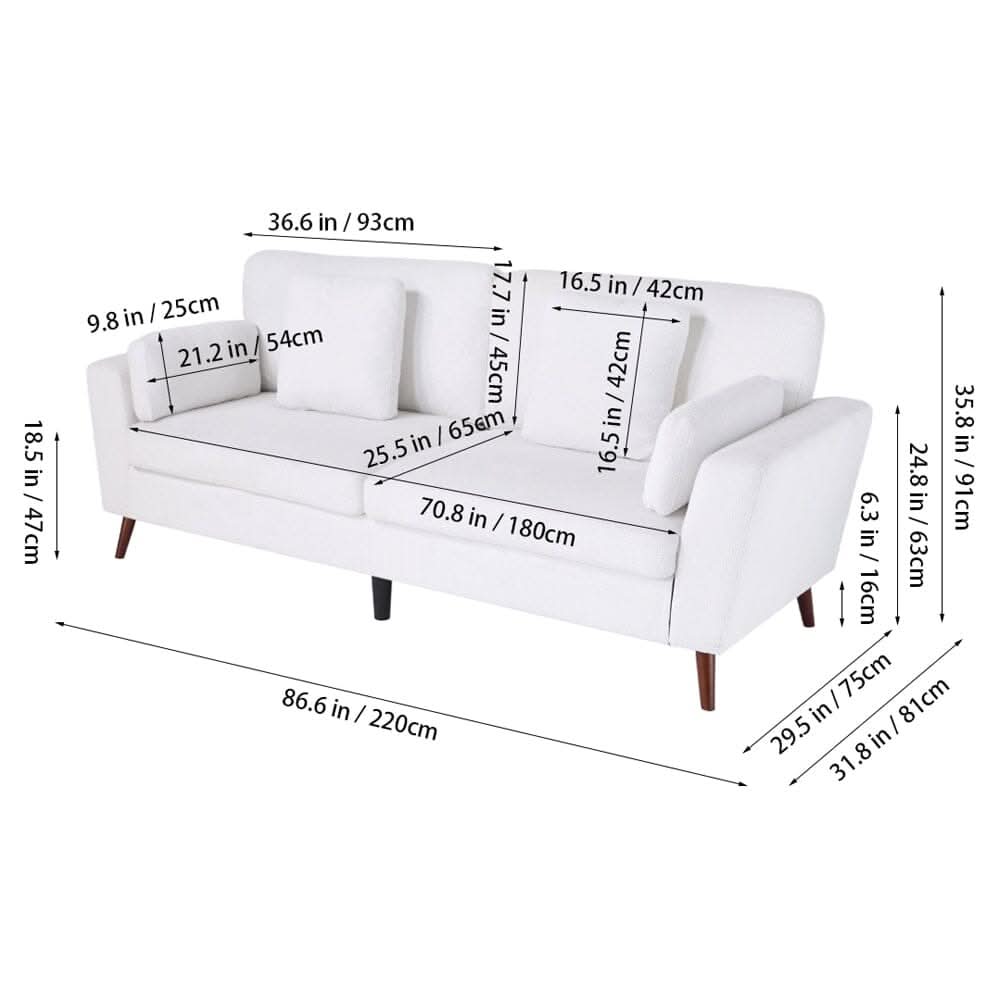 Two-Seater Sofa with Chenille Upholstery and Painted Wooden Legs