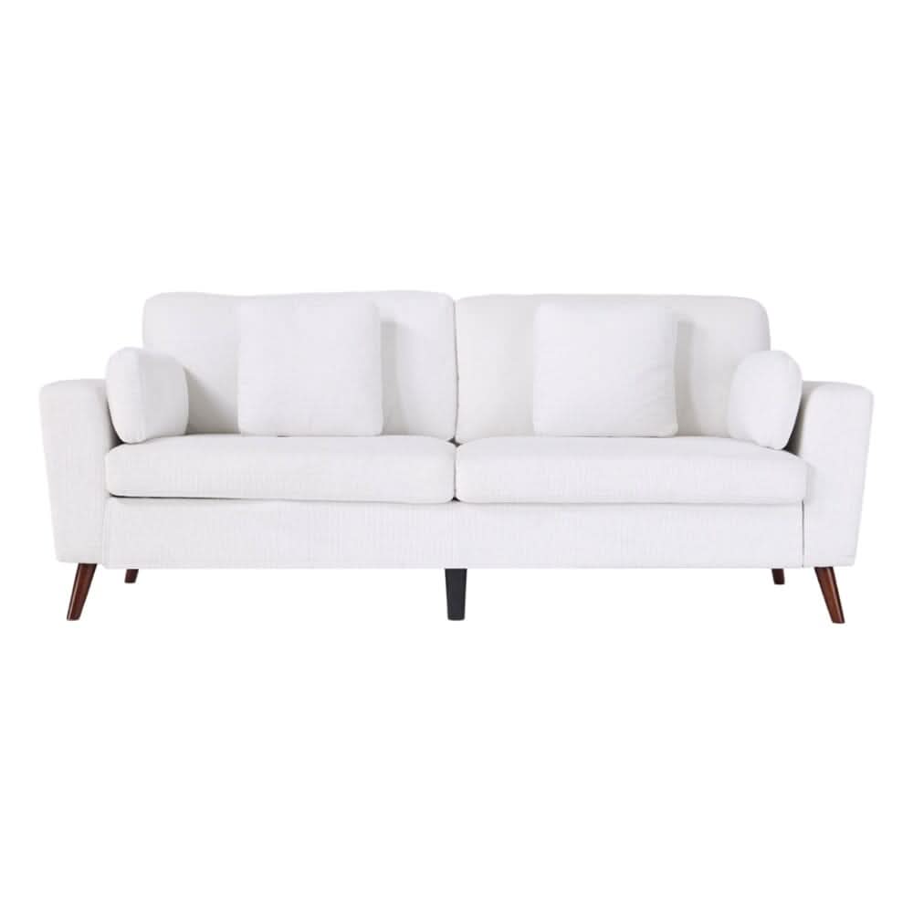 Two-Seater Sofa with Chenille Upholstery and Painted Wooden Legs