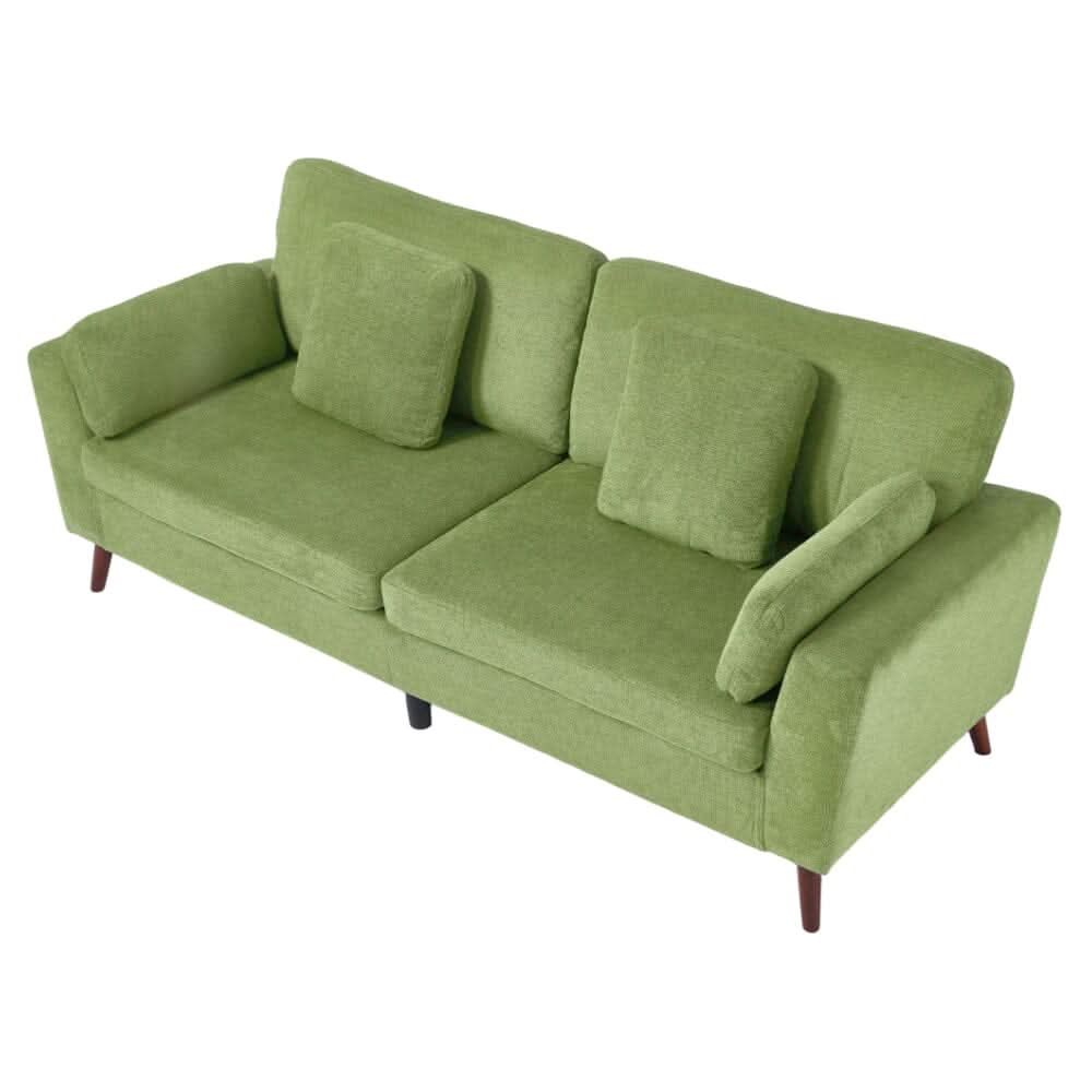 Two-Seater Sofa with Chenille Upholstery and Painted Wooden Legs
