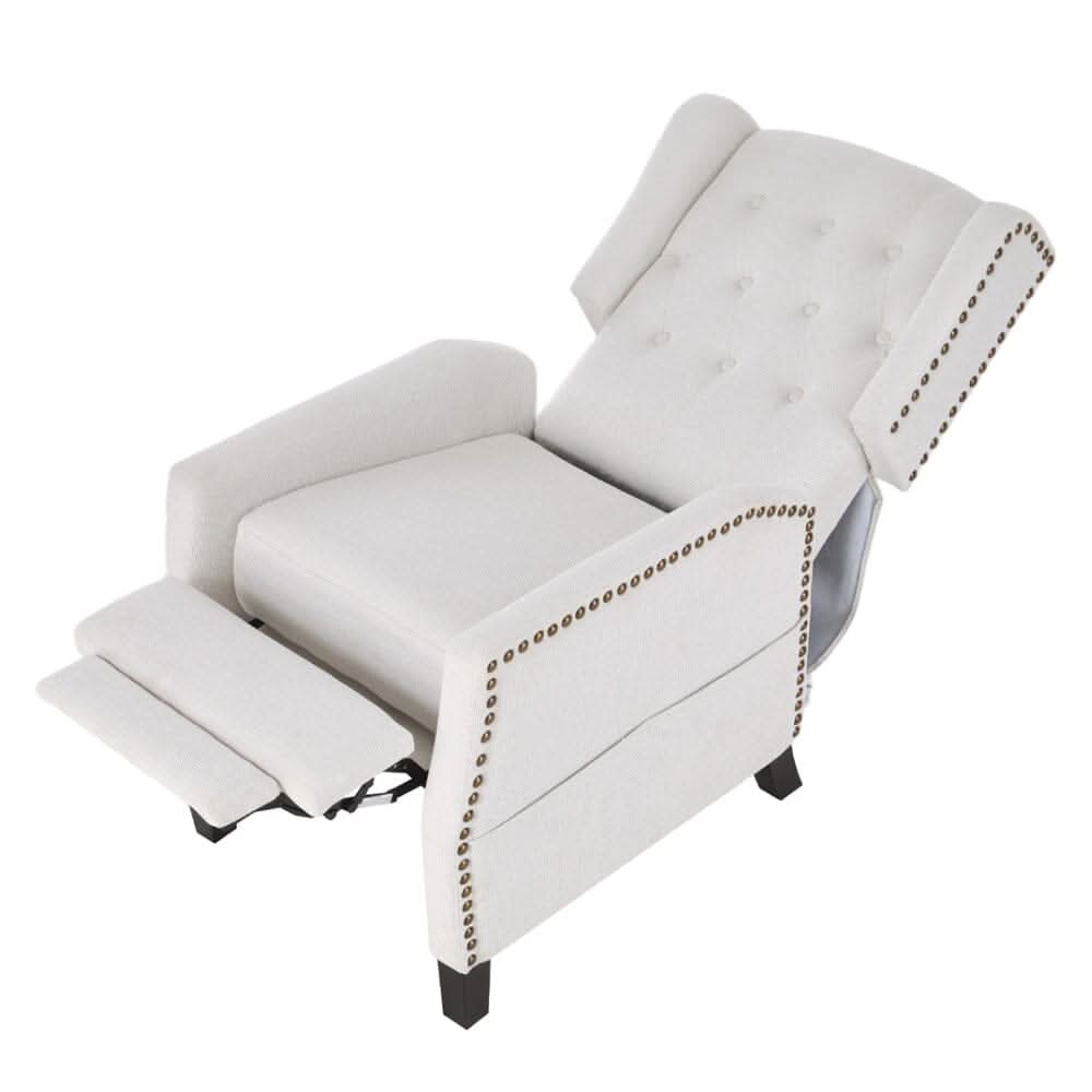 Chenille Push-Back Recliner Chair with Ottoman and Brass Nail Trim