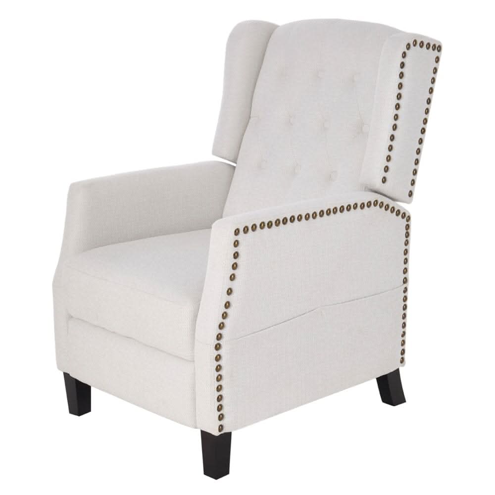 Chenille Push-Back Recliner Chair with Ottoman and Brass Nail Trim