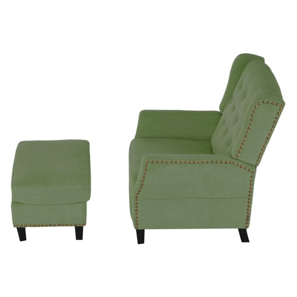 Chenille Push-Back Recliner Chair with Ottoman and Brass Nail Trim