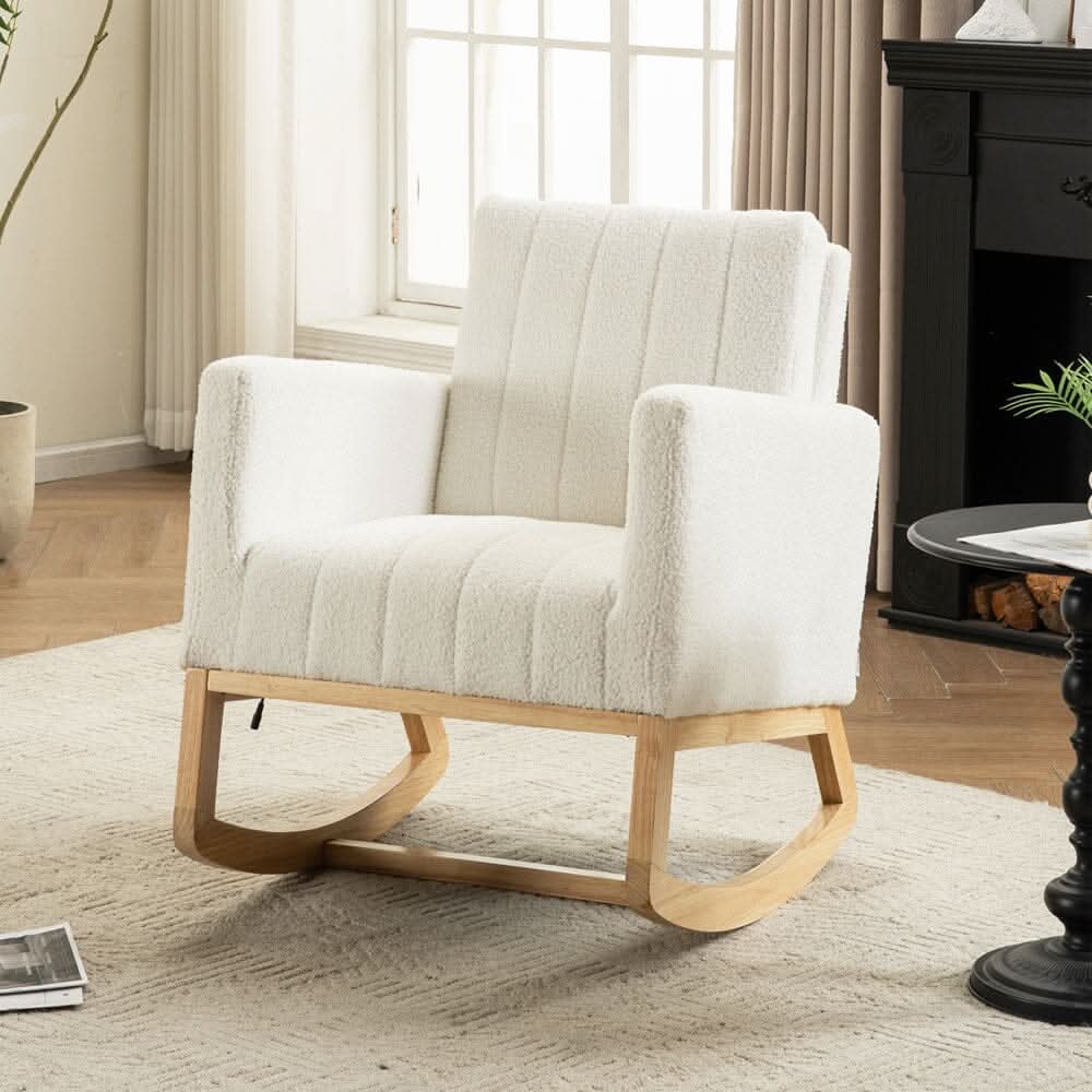 Modern Teddy Fabric Rocking Chair with USB Charging Port