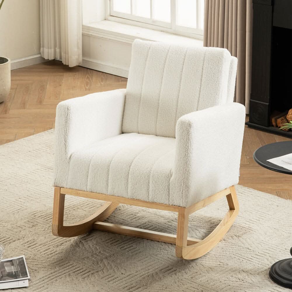 Modern Teddy Fabric Rocking Chair with USB Charging Port