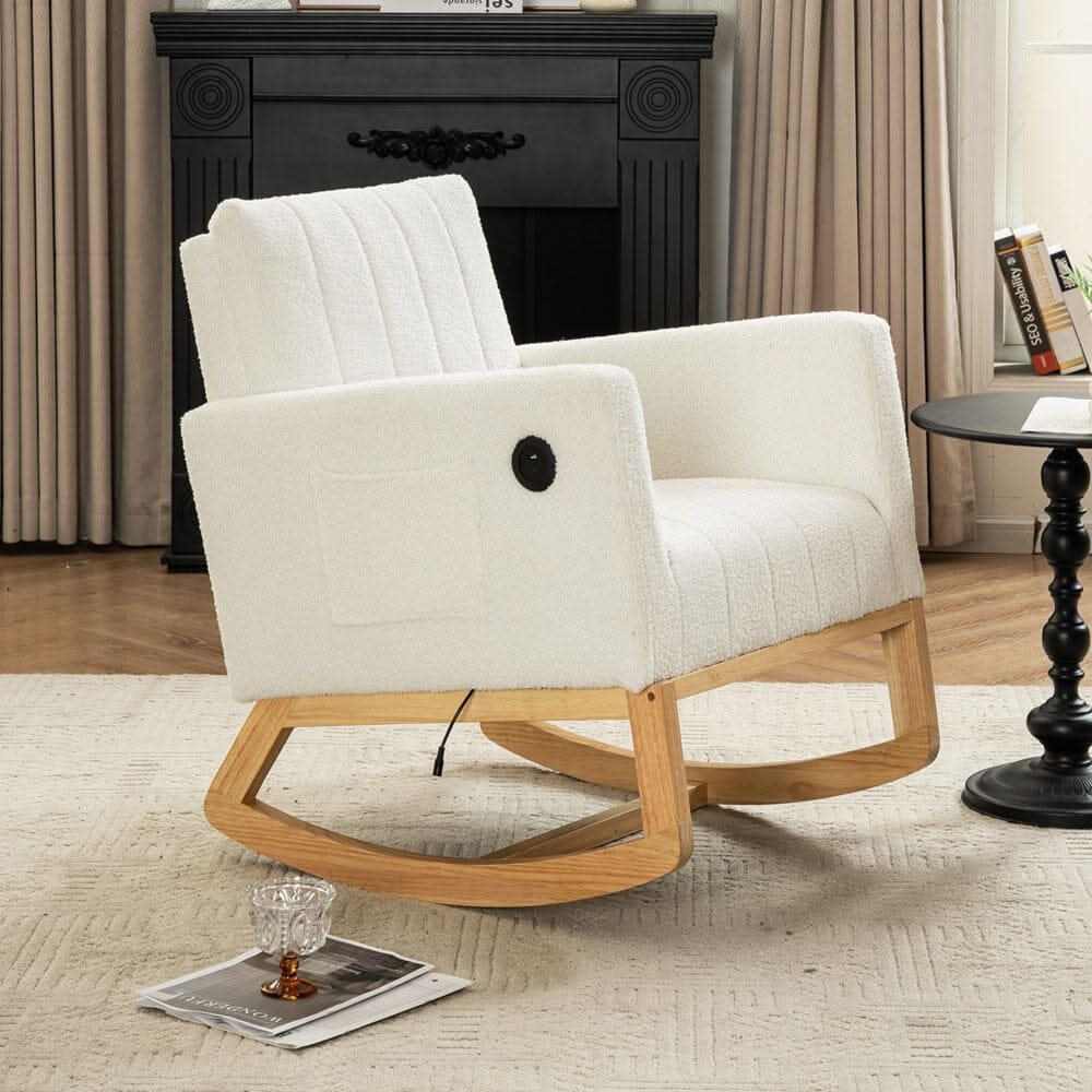 Modern Teddy Fabric Rocking Chair with USB Charging Port