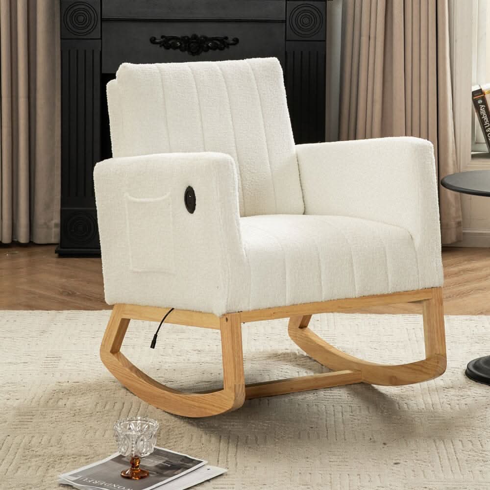Modern Teddy Fabric Rocking Chair with USB Charging Port