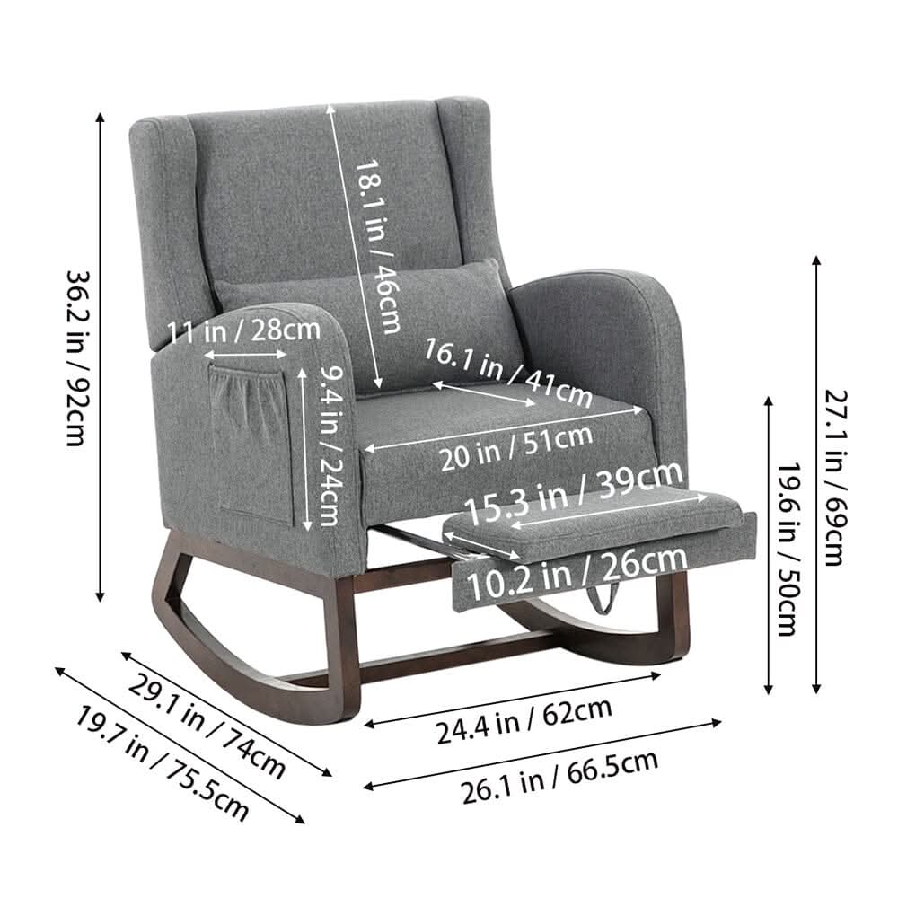 Modern Linen Rocking Chair with Footrest & Pillow