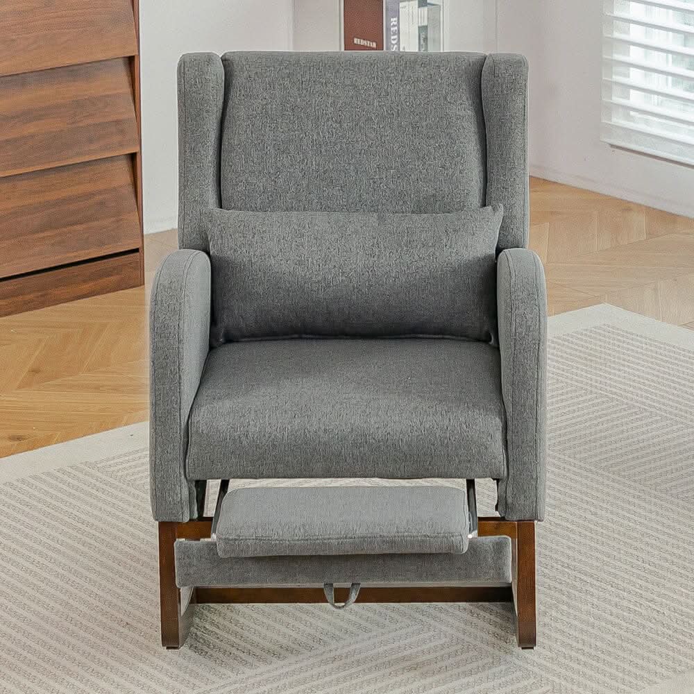 Modern Linen Rocking Chair with Footrest & Pillow