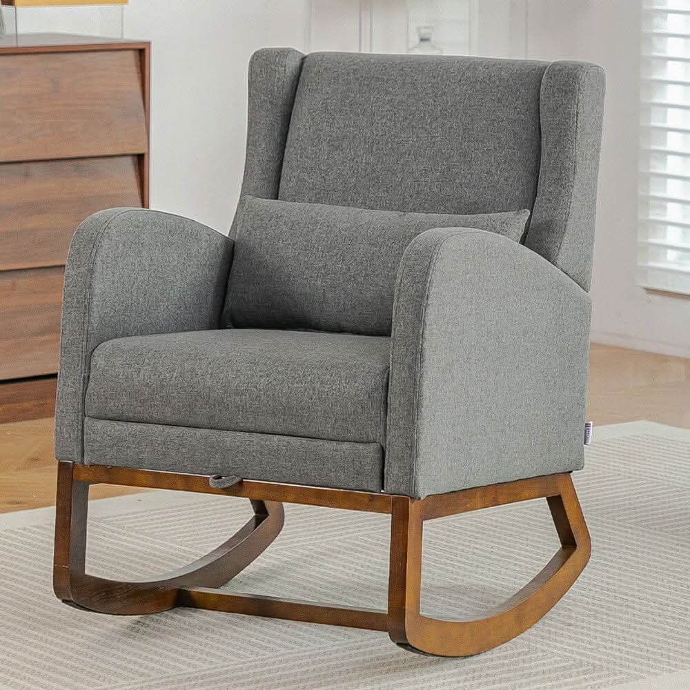 Modern Linen Rocking Chair with Footrest & Pillow