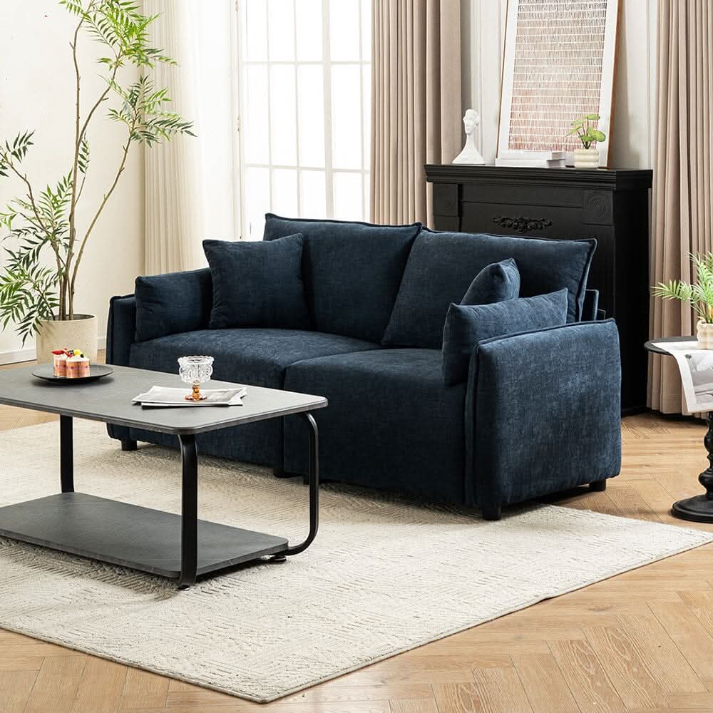 Chenille Wrapped Sofa with Pillows and Sturdy Metal Frame