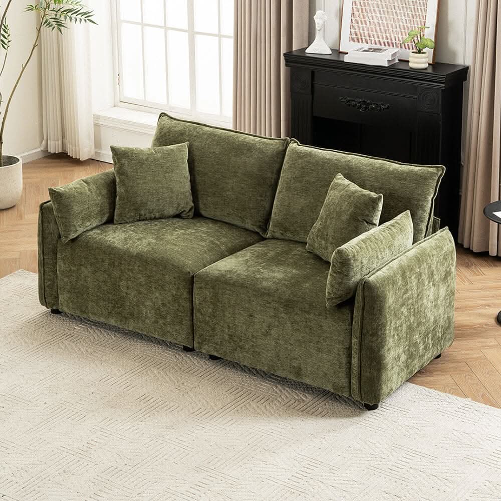 Chenille Wrapped Sofa with Pillows and Sturdy Metal Frame