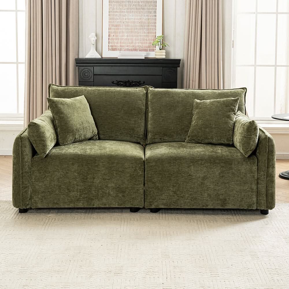 Chenille Wrapped Sofa with Pillows and Sturdy Metal Frame