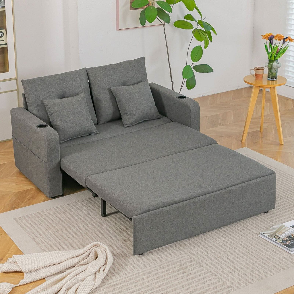Pull-Out Sofa Bed with Storage Pockets and Cup Holders