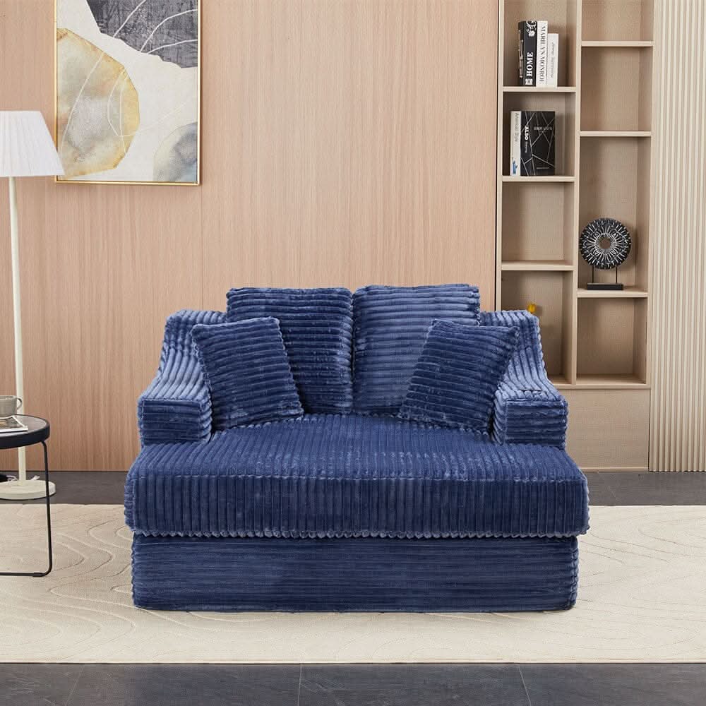 Convertible Sofa Bed with Corduroy Upholstery Cup Holder and Cushions
