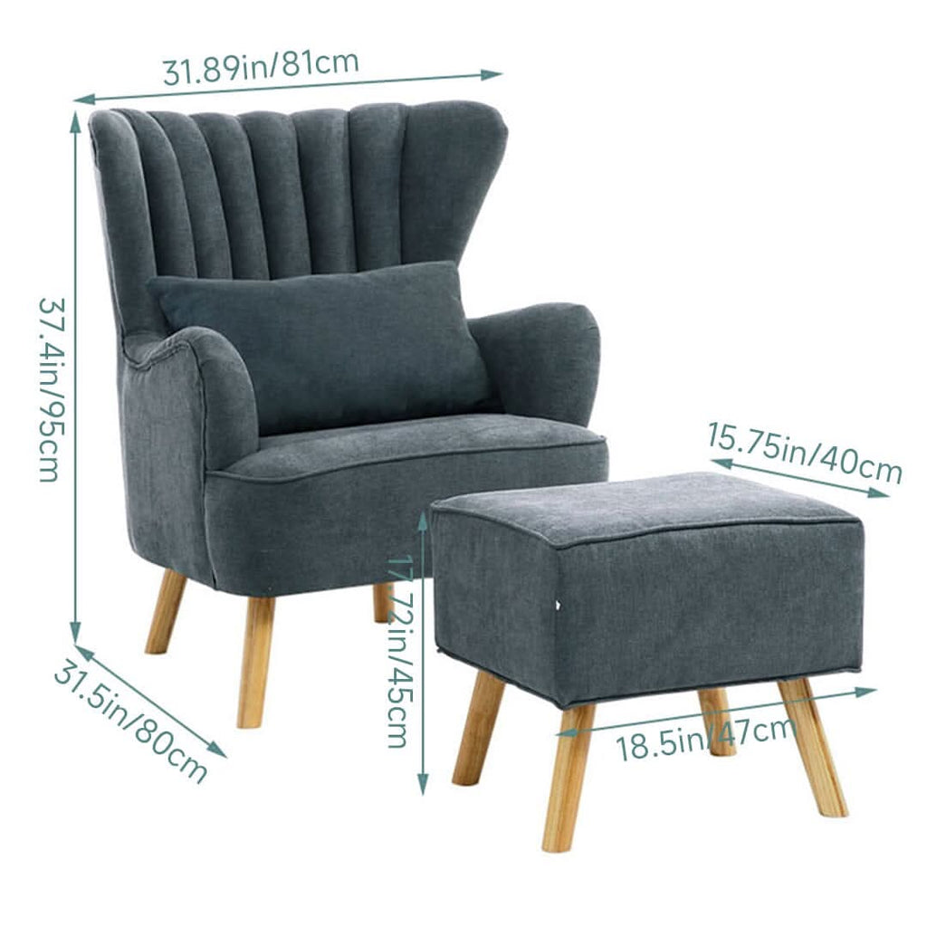 Navy Grey Fleece Accent Chair with Ottoman & Cushion