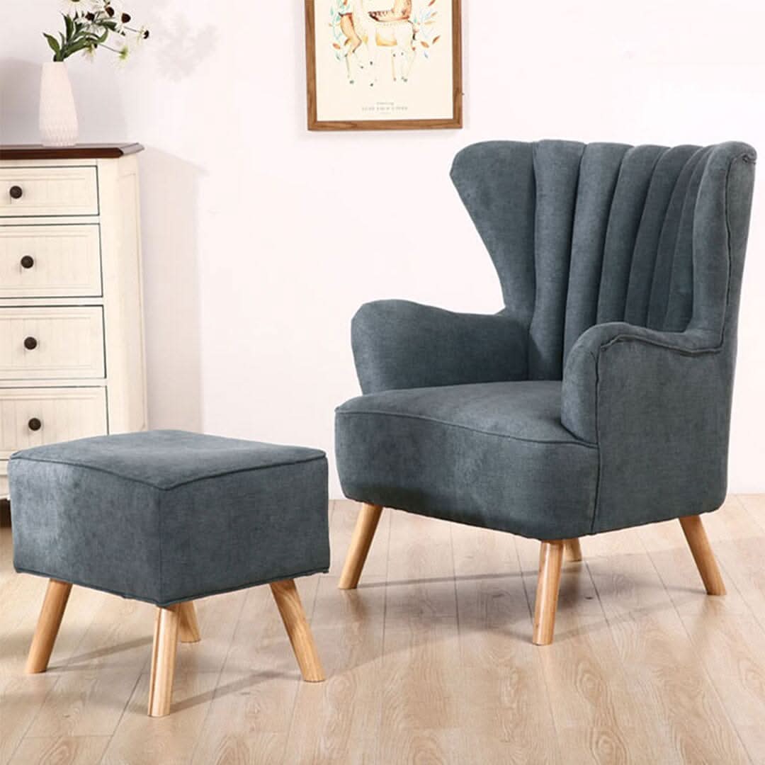 Navy Grey Fleece Accent Chair with Ottoman & Cushion