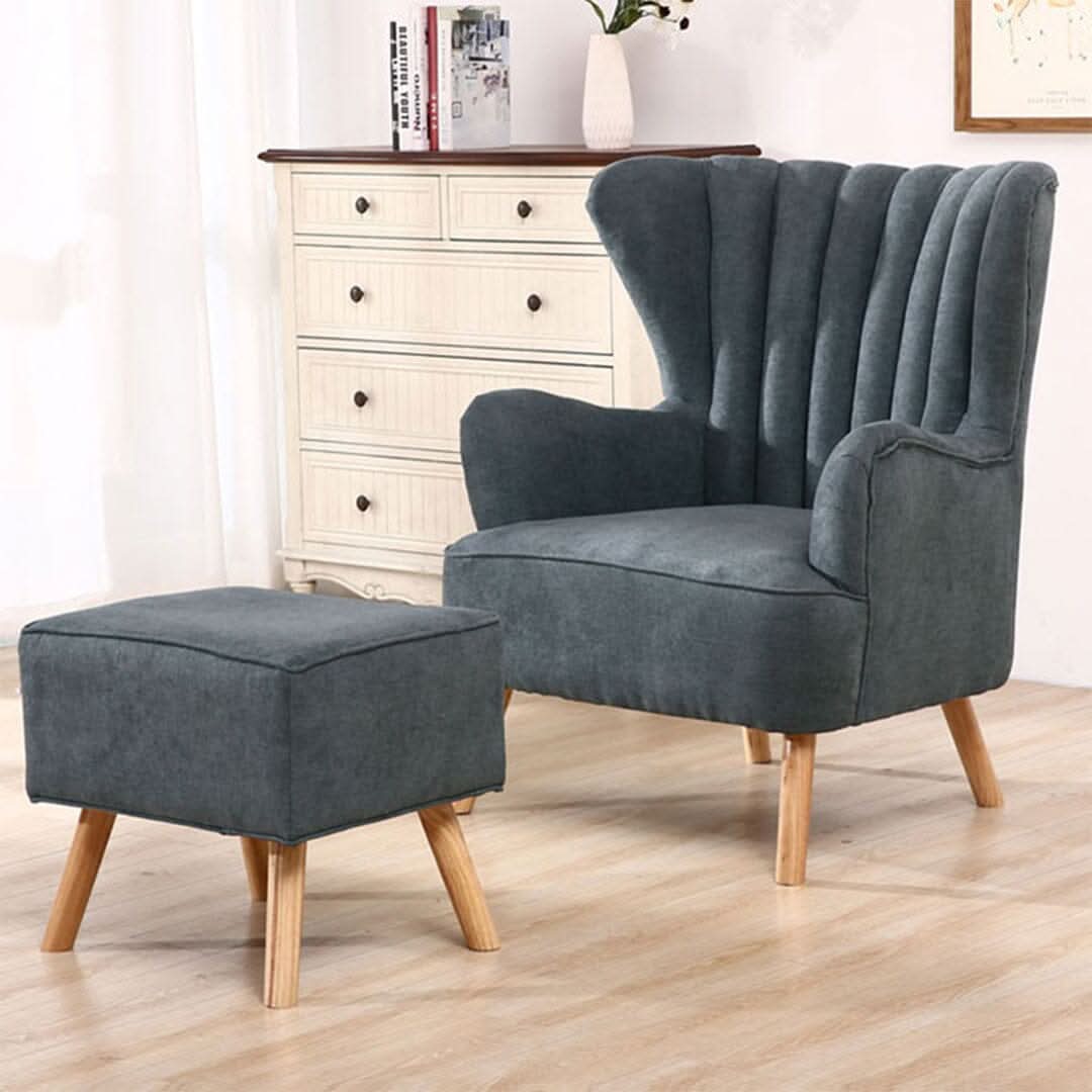 Navy Grey Fleece Accent Chair with Ottoman & Cushion