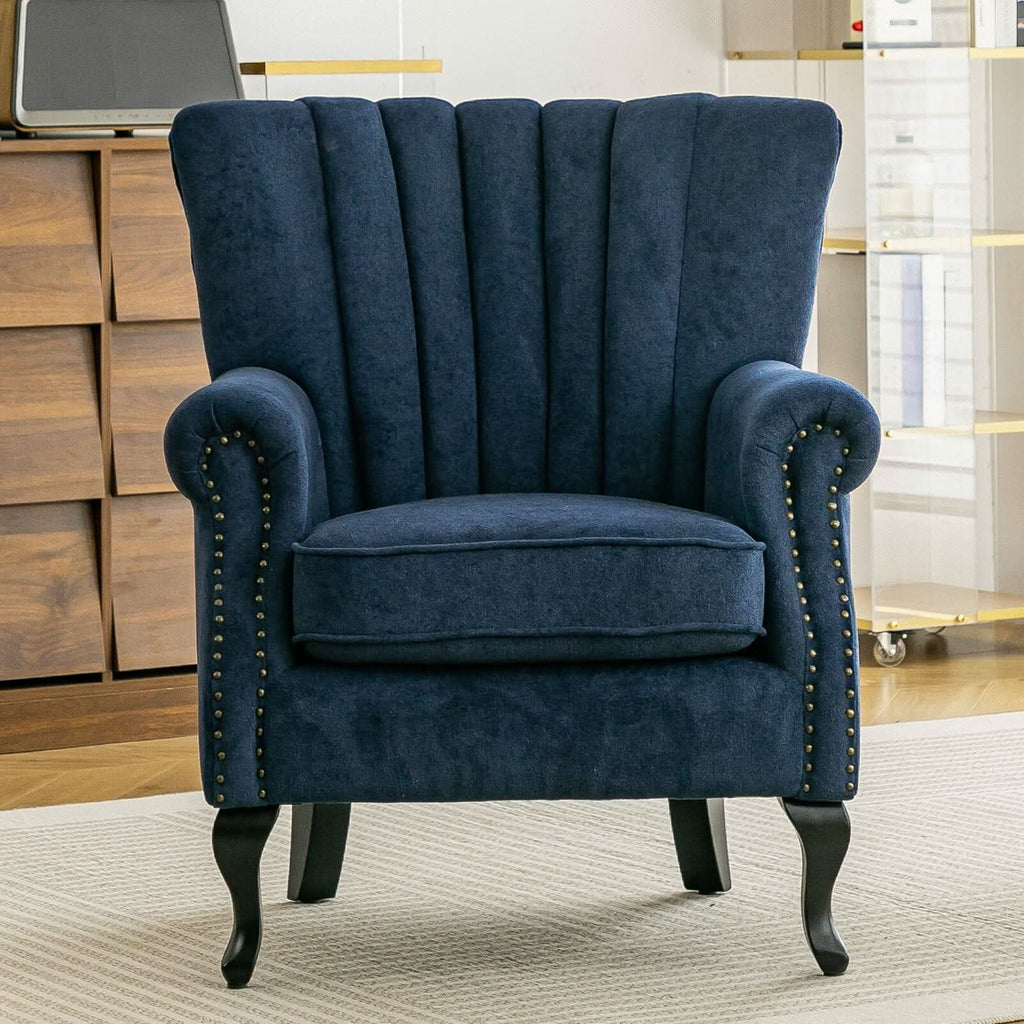 Chenille Accent Chair with European Curved Legs and Nailhead Trim