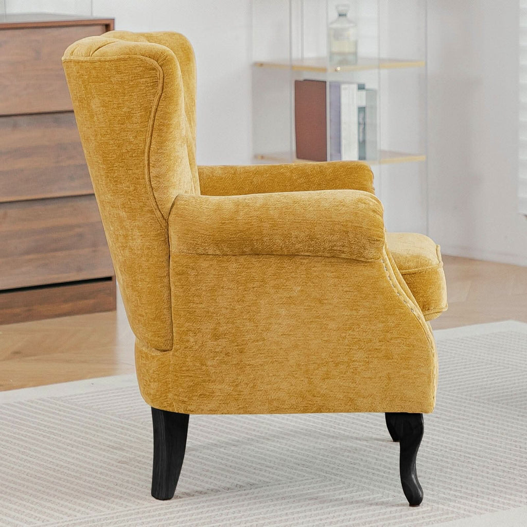 Chenille Accent Chair with European Curved Legs and Nailhead Trim