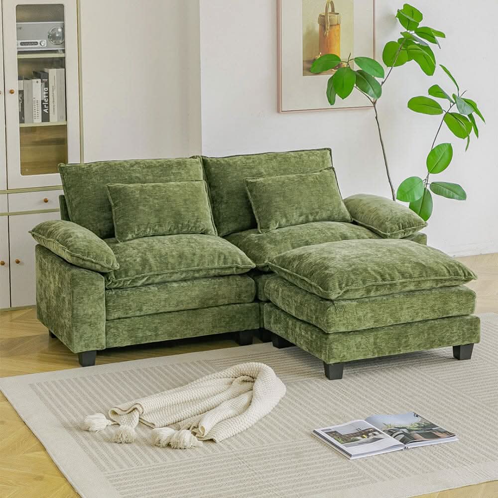 Chenille 2-Seater Modular Sofa with Ottoman and Plush Cushions