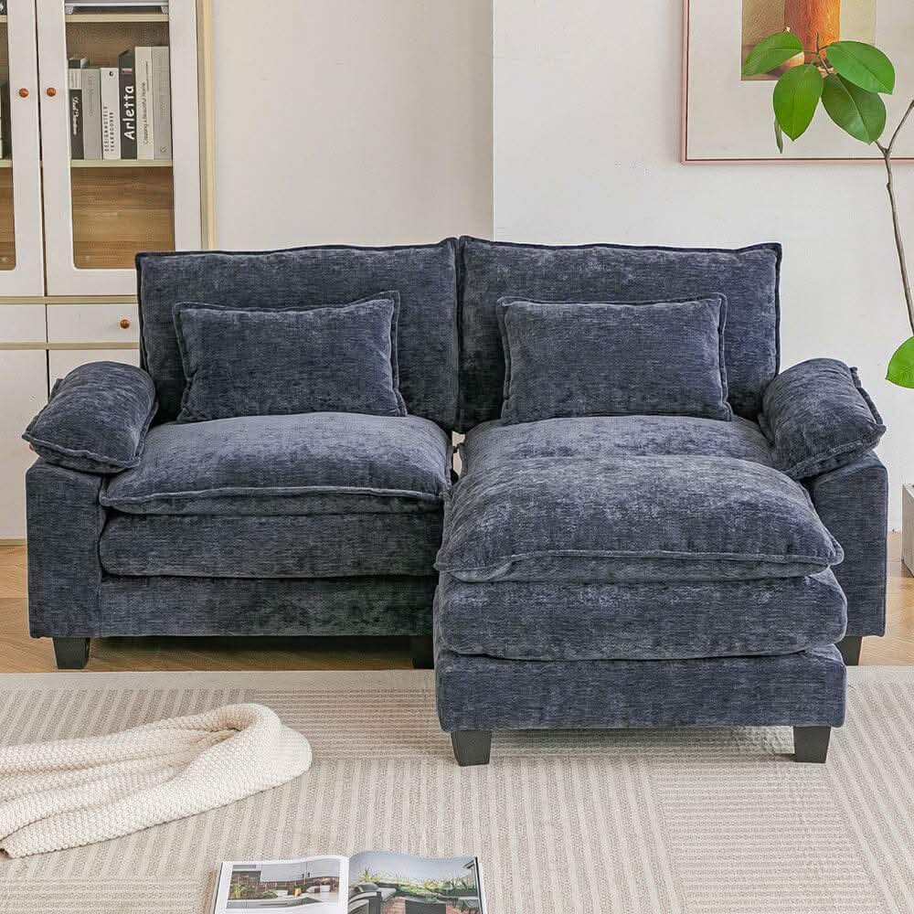 Chenille 2-Seater Modular Sofa with Ottoman and Plush Cushions