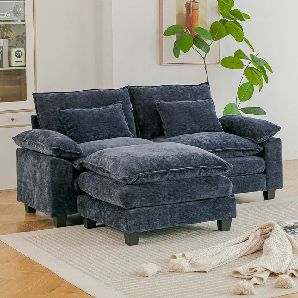 Chenille 2-Seater Modular Sofa with Ottoman and Plush Cushions
