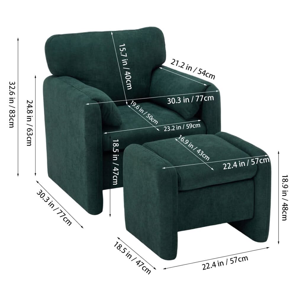 Chenille Single Sofa with Ottoman Adjustable Foot Nails Compact UK Design