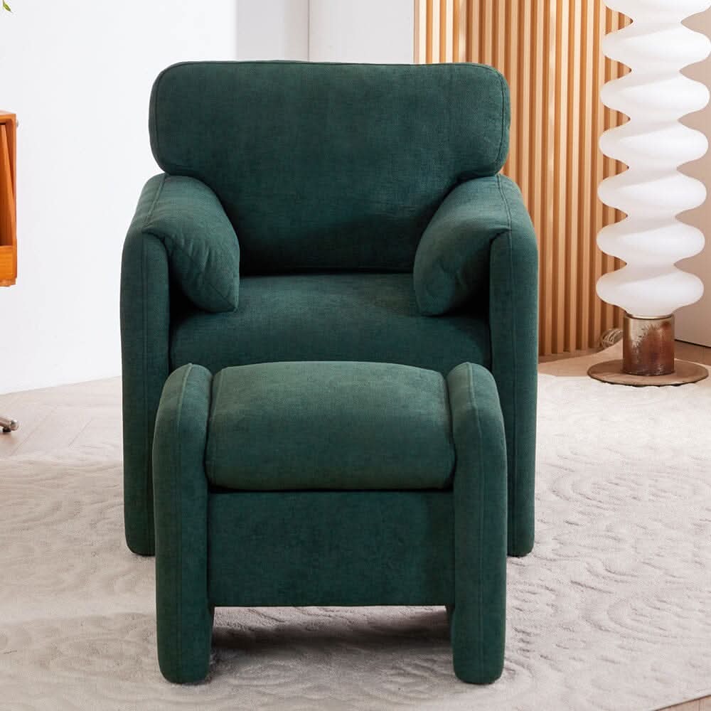 Chenille Single Sofa with Ottoman Adjustable Foot Nails Compact UK Design