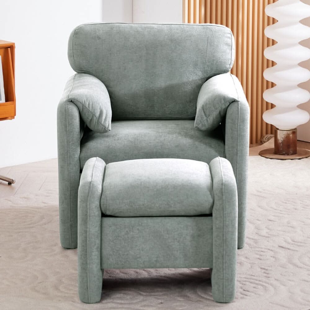 Chenille Single Sofa with Ottoman Adjustable Foot Nails Compact UK Design