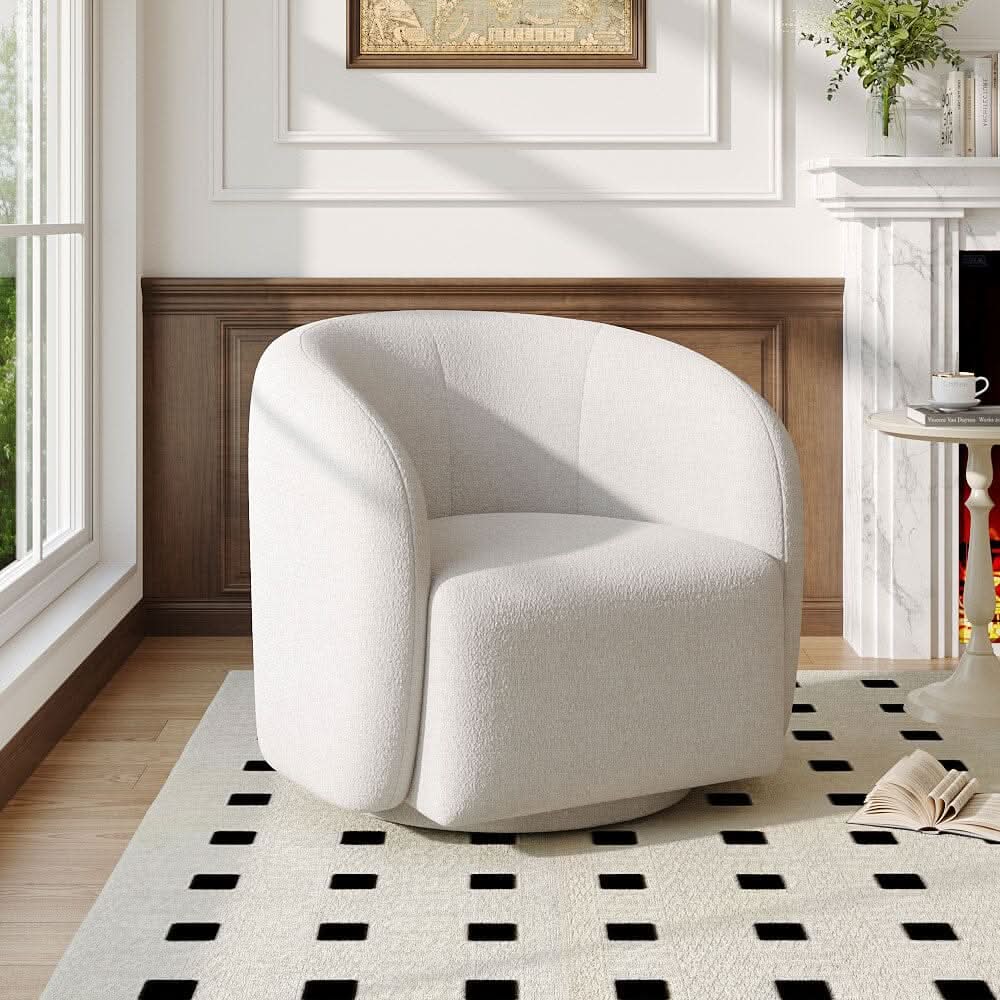 Curved Teddy Fleece Swivel Accent Chair